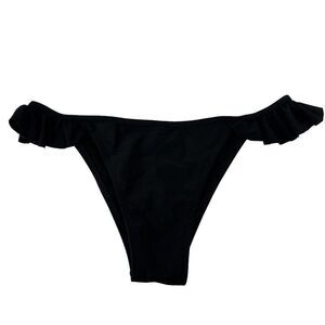 Ocean Blues Bikini Bottom Solid Black Side Ruffles Cheeky Womens Size Large Swim